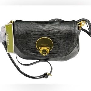 orYANY Black Textured Leather Crossbody with Gold Hardware